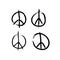 Set of Peace symbols. Painted with rough grunge brushes. Vector illustration.