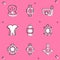 Set Pearl, Diving watch, mask with snorkel, Wetsuit for scuba diving, Aqualung, Turtle, and icon. Vector