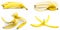 Set of peeled bananas on a white background