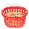Set of pegs clothespins in the red basket.