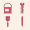 Set Pencil with eraser, Paint bucket, Metallic screw and Putty knife icon. Vector