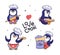 Set of penguins in a cap and apron. Cartoonish cooks