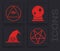 Set Pentagram in a circle, Masons, Magic ball and Witch hat icon. Vector