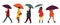 Set of people in autumn clothes with umbrellas