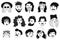 Set of people avatars in flat style. Portraits of various men and women. Trendy black and white icons collection. Vector illustrat