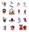 Set of People Characters Holiday scenes on Christmas market, Winter sports, Snowboarding, Skiing, Holiday Outdoor