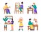 Set of people and creative artistic hobbies, flat vector illustration isolated.
