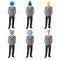 Set of people dressed in suits with the different icons instead of faces. Leadership, money, powerful business concept