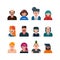 Set of people flat avatars. male and female faces. funny men and women characters. vector illustration