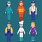 Set of people icons in flat style cook, mechanic, Barber, policeman, fireman, doctor. Emergency service.