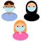 A set of people in medical masks a dark-skinned boy, a Muslim woman, a European woman.Flat illustration.Cartoon style