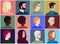 A set of people`s faces in profile: men, women, young and elderly of different races and nations. Diversity. Avatars. Vector flat
