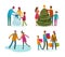 Set of people. Winter activity, Christmas concept. Cartoon vector illustration