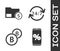 Set Percent discount and mobile, Envelope with coin dollar, Cryptocurrency coin Bitcoin and Clock 24 hours icon. Vector