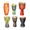 A set of percussion musical instruments, African drums, djembe, conga, with traditional ornaments