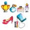 Set perfume with shoes, lipstick and bags.