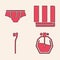 Set Perfume, Underwear, Towel stack and Toothbrush icon. Vector