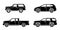 Set of personal cars. Set of automobiles in flat style. Offroad suv, pickup. Side view.