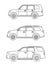 Set of personal cars. Set of automobiles in flat style. Offroad suv. Side view.