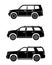 Set of personal cars. Set of automobiles in flat style. Offroad suv. Side view.