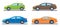 Set of personal cars. Set of automobiles in flat style. Sedan, sport coupe car, hatchback. Side view.