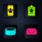 Set Pet bed, Online veterinary clinic symbol, Canned food and Clipboard with medical clinical record pet. Black square