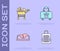 Set Pet carry case, stroller, bed and first aid kit icon. Vector