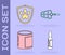 Set Pets vial medical, Animal health insurance, Canned food and Dog muzzle icon. Vector