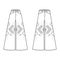 Set of Phat Pants Denim Jeans technical fashion illustration with full length, normal low waist, high rise, wide legs