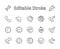 Set of phone vector line icons. It contains the symbols of incoming, outgoing, missed calls, global call and round the