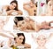 Set of photos with beautiful, relaxed women on spa