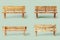 Set of photos of wooden benches, on a light green background, wood, Generative AI