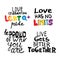 Set phrases. Lettering outline text in doodle style - Life,Gets,Better,Together.Copy space. LGBT rights symbol. Isolated. Vector