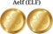 Set of physical golden coin Aelf ELF, digital cryptocurrency. Aelf ELF icon set.