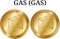 Set of physical golden coin GAS GAS, digital cryptocurrency. GAS GAS icon set.