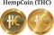 Set of physical golden coin HempCoin THC