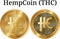 Set of physical golden coin HempCoin THC