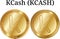 Set of physical golden coin KCash KCASH, digital cryptocurrency. KCash KCASH icon set.