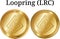 Set of physical golden coin Loopring LRC, digital cryptocurrency. Loopring LRC icon set.