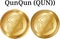 Set of physical golden coin QunQun QUN, digital cryptocurrency. QunQun QUN icon set.