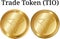 Set of physical golden coin Trade Token TIO, digital cryptocurrency. Trade Token TIO icon set.
