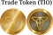 Set of physical golden coin Trade Token TIO, digital cryptocurrency. Trade Token TIO icon set.