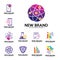 Set of Physics labs logo design vector, Biology laps, paint, phone, stats, finance, note, touch icon.