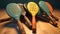 A set of pickleball paddles and balls ready for play