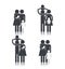 Set pictogram woman with man and son