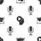 Set Picture landscape, Head people with play button and Microphone on seamless pattern. Vector