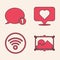 Set Picture landscape, Speech bubble chat, Like and heart and Wi-Fi wireless internet network icon. Vector