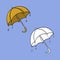 A set of pictures, a bright autumn outdoor umbrella with raindrops, vector cartoon