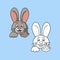 A set of pictures, Funny cute rabbit smiling and waving his paw, vector illustration in cartoon style