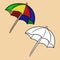 A set of pictures, a large beach umbrella from the sun, a multicolored umbrella from the rain, vector illustration